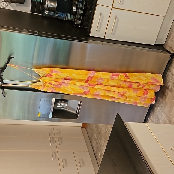 💕SANCTUARY💕 Maxi Dress ~ Yellow Pink Abstract Floral Watercolor Print S NWOT - Picture 2 of 7